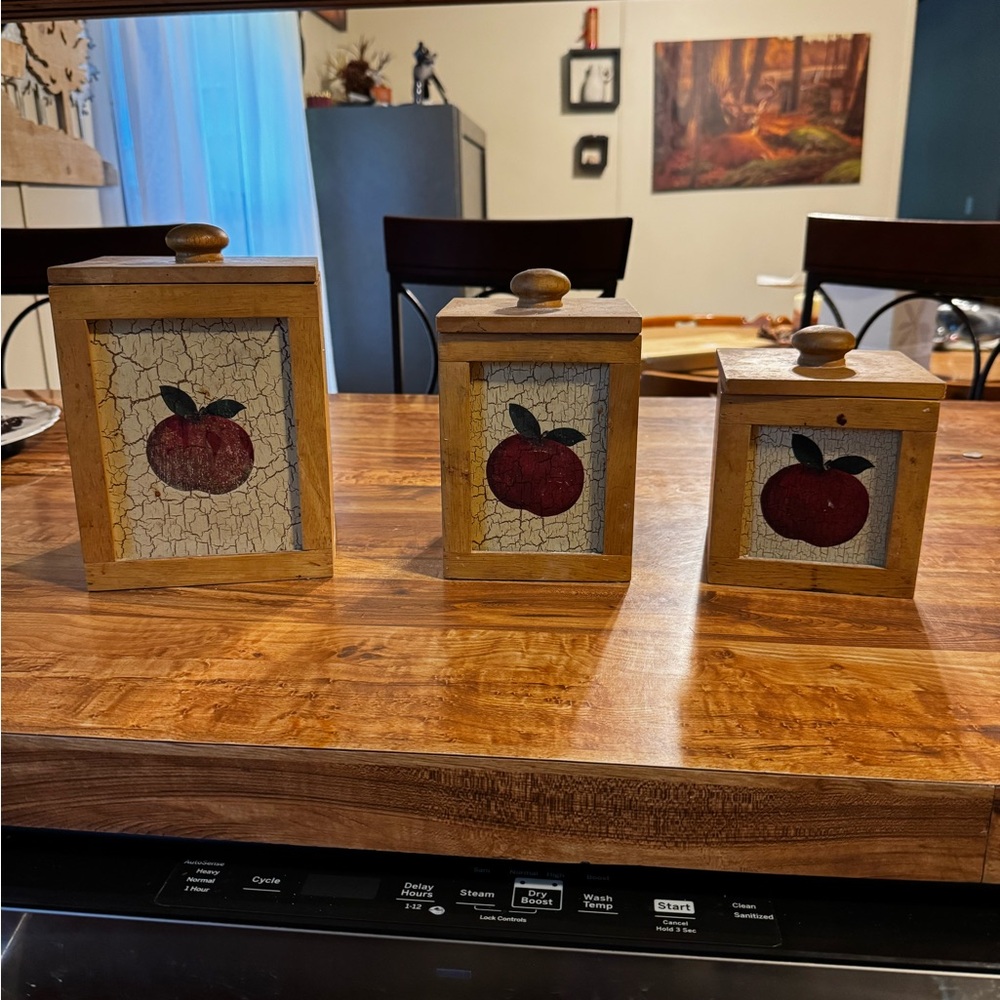 Wooden Apple Canister Set